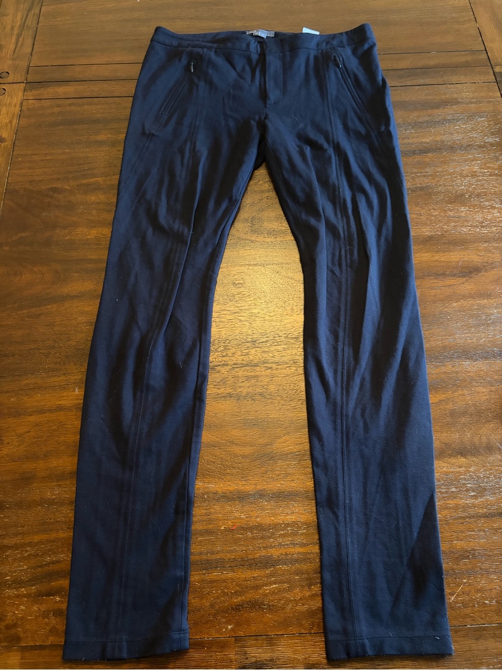 Vince Women’s Size 12 Black Ponte Stretch Slim Straight Leg Pants Zip Pockets
